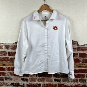 Vintage Auburn Tigers Shirt Womens Size XL White Long Sleeve Button Up NCAA Y2K